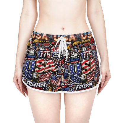 USA Graphic Women's Relaxed Shorts — Patriotic 4th of July Lounge Shorts