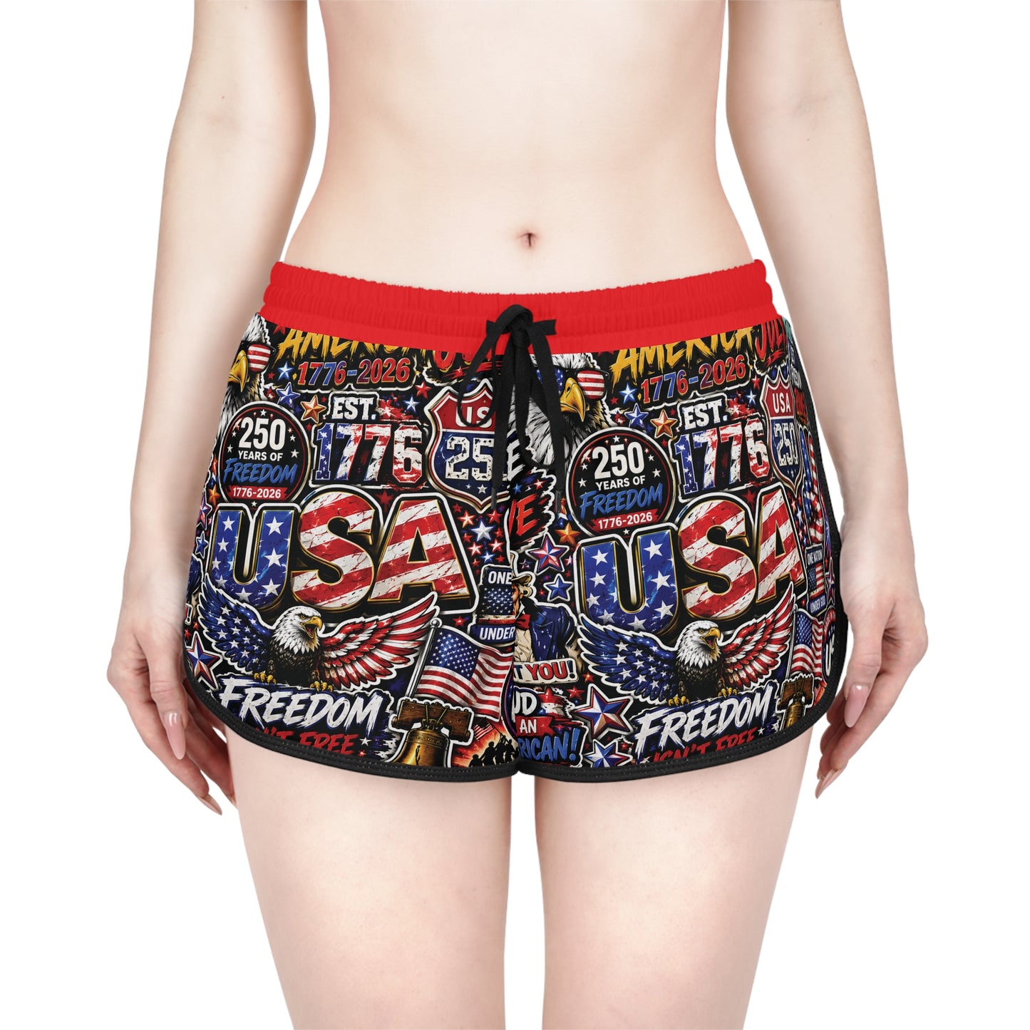 Patriotic USA Graphic Women’s Relaxed Shorts — 4th of July Freedom Print