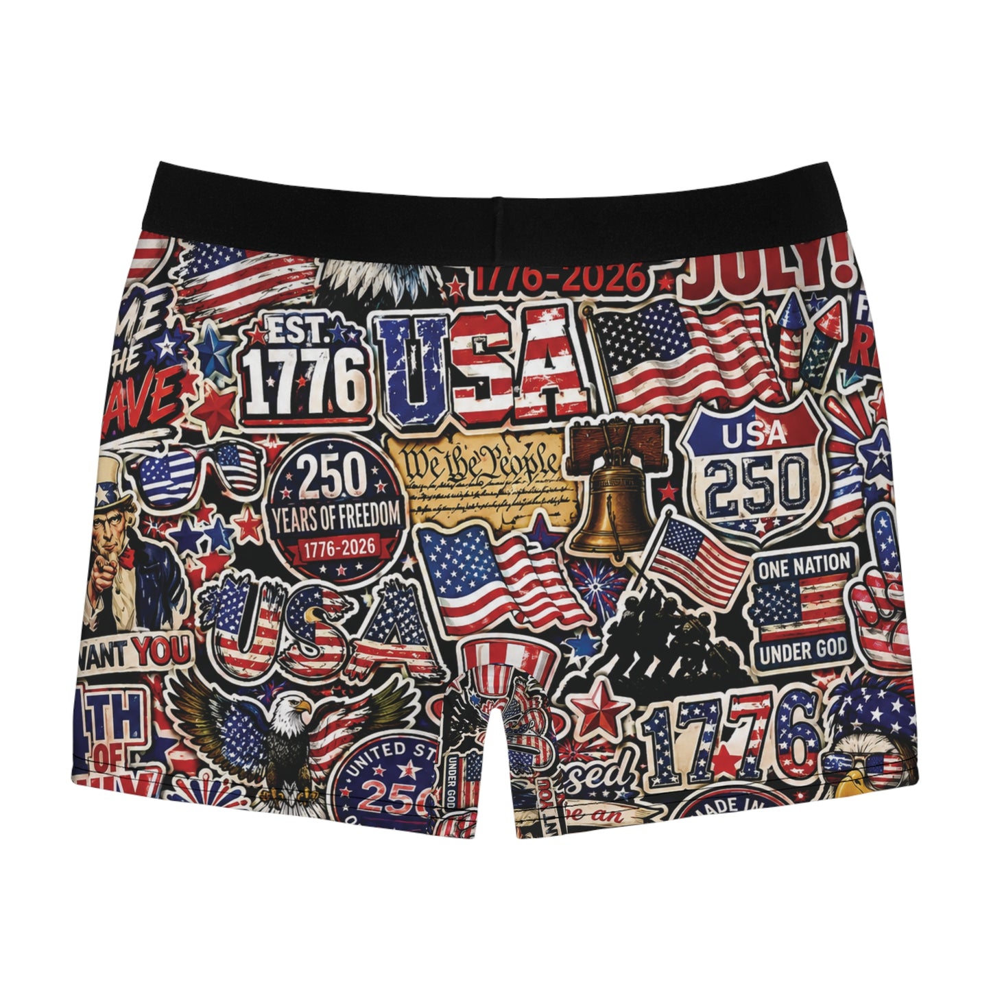 Patriotic USA Boxer Briefs — Uncle Sam 1776 All-Over Print