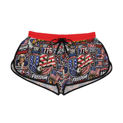 Patriotic USA Graphic Women’s Relaxed Shorts — 4th of July Freedom Print