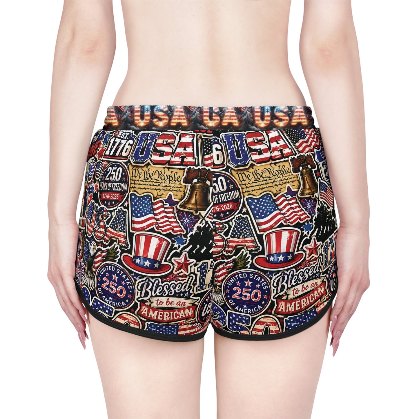 USA Graphic Women's Relaxed Shorts — Patriotic 4th of July Lounge Shorts