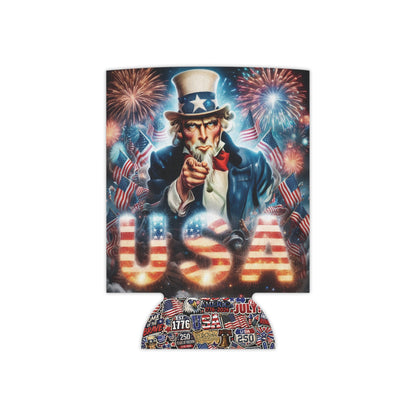 Patriotic Can Cooler — Uncle Sam USA Fireworks Drink Koozie for 4th of July
