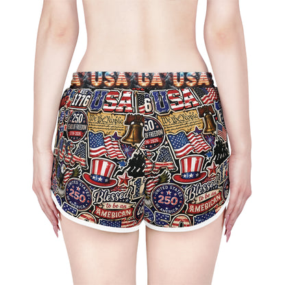 USA Graphic Women's Relaxed Shorts — Patriotic 4th of July Lounge Shorts