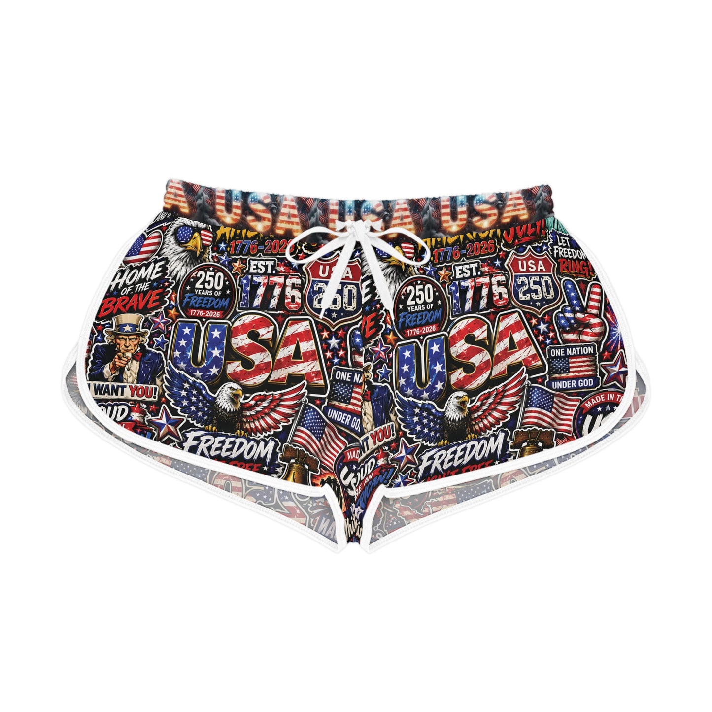 USA Graphic Women's Relaxed Shorts — Patriotic 4th of July Lounge Shorts