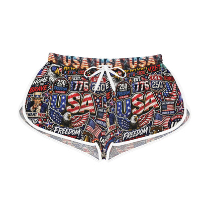 USA Graphic Women's Relaxed Shorts — Patriotic 4th of July Lounge Shorts