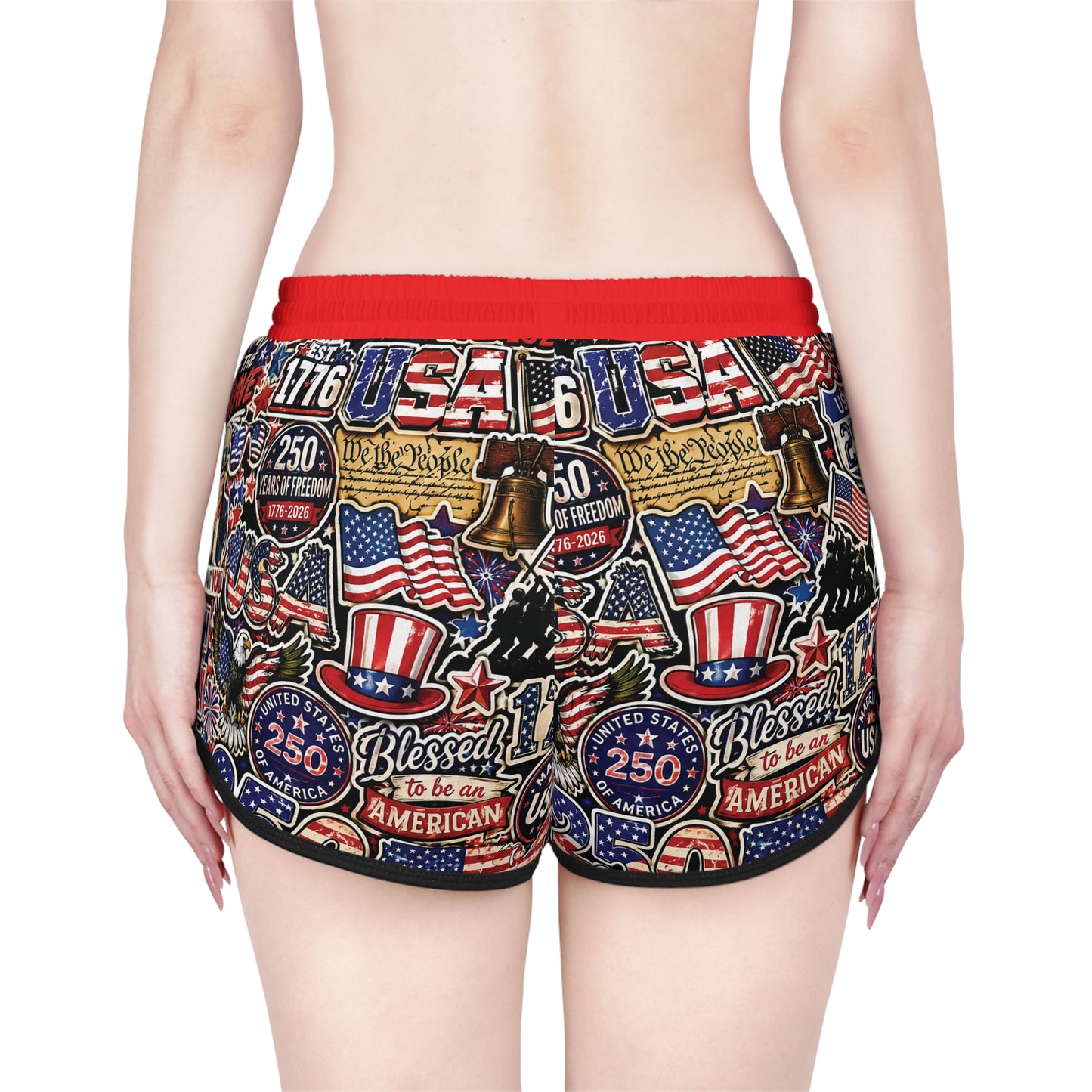 Patriotic USA Graphic Women’s Relaxed Shorts — 4th of July Freedom Print