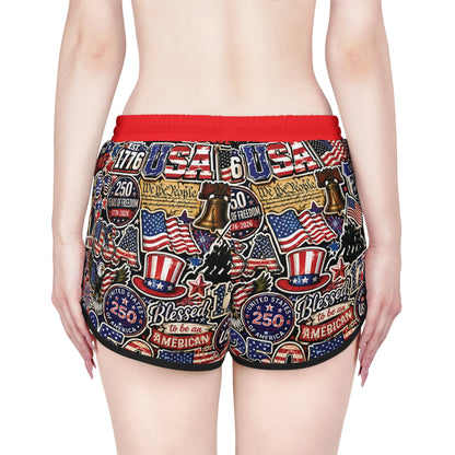 Patriotic USA Graphic Women’s Relaxed Shorts — 4th of July Freedom Print