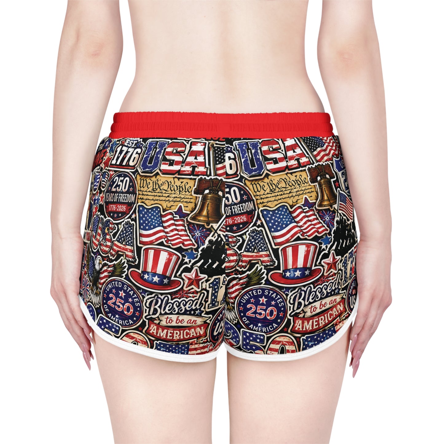 Patriotic USA Graphic Women’s Relaxed Shorts — 4th of July Freedom Print