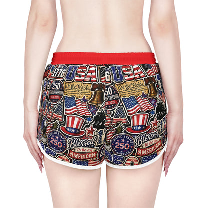 Patriotic USA Graphic Women’s Relaxed Shorts — 4th of July Freedom Print