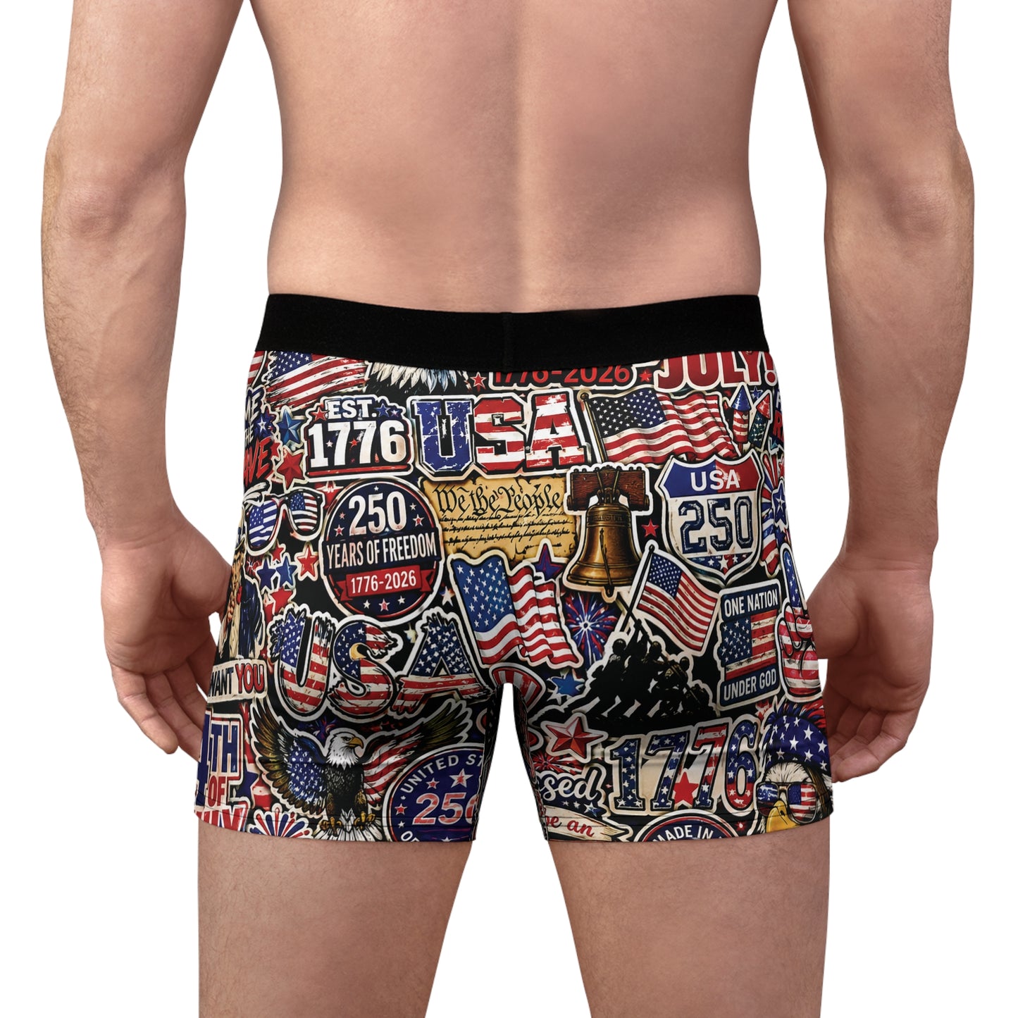 Patriotic USA Boxer Briefs — Uncle Sam 1776 All-Over Print