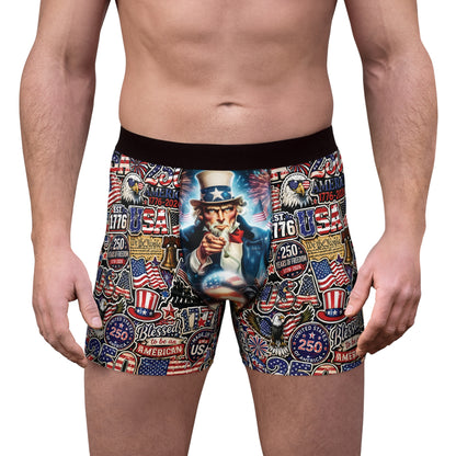 Patriotic USA Boxer Briefs — Uncle Sam 1776 All-Over Print