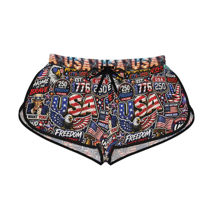 USA Graphic Women's Relaxed Shorts — Patriotic 4th of July Lounge Shorts