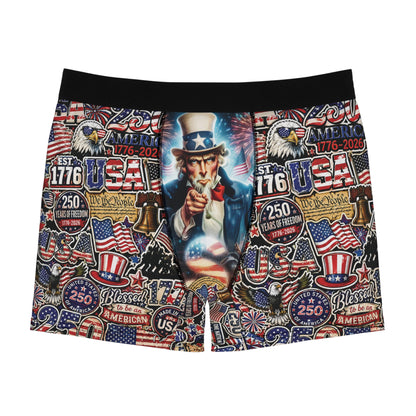 Patriotic USA Boxer Briefs — Uncle Sam 1776 All-Over Print