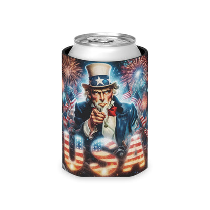 Patriotic Can Cooler — Uncle Sam USA Fireworks Drink Koozie for 4th of July