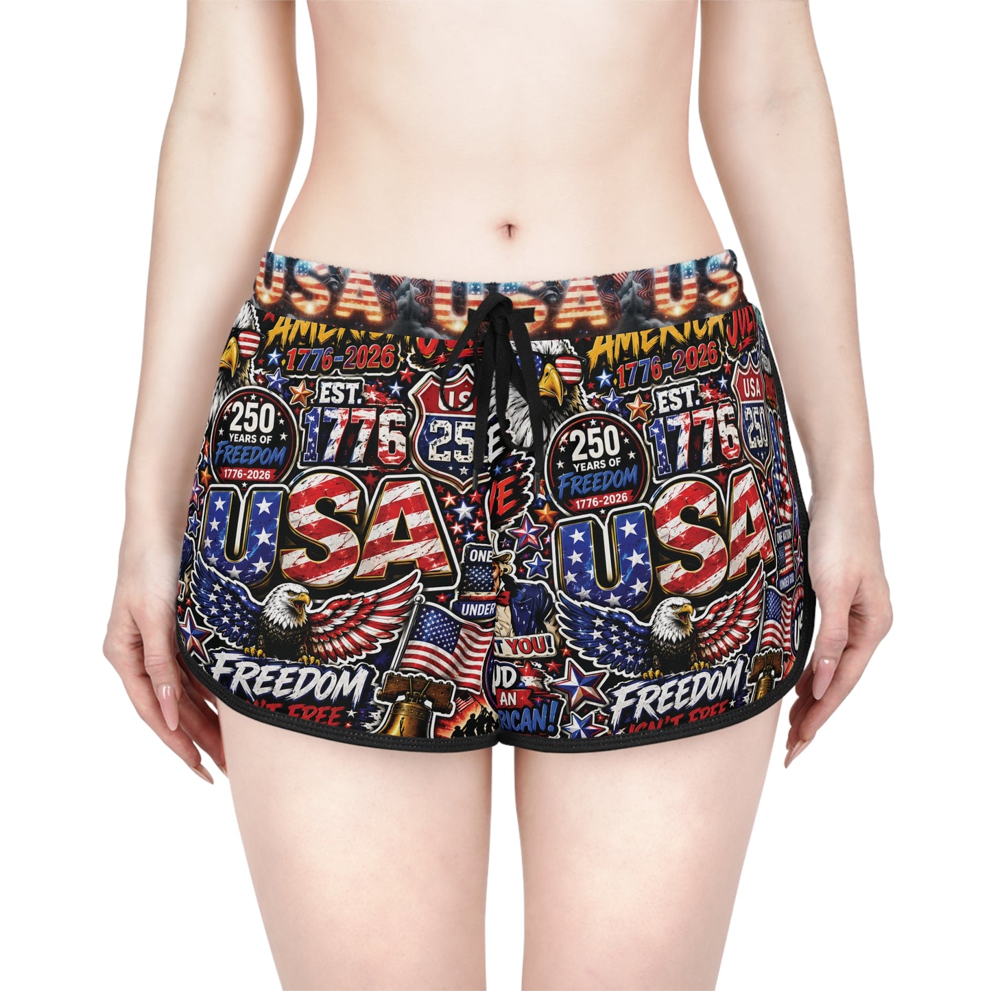 USA Graphic Women's Relaxed Shorts — Patriotic 4th of July Lounge Shorts