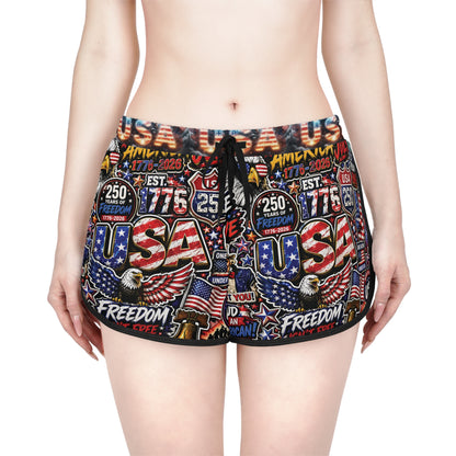 USA Graphic Women's Relaxed Shorts — Patriotic 4th of July Lounge Shorts